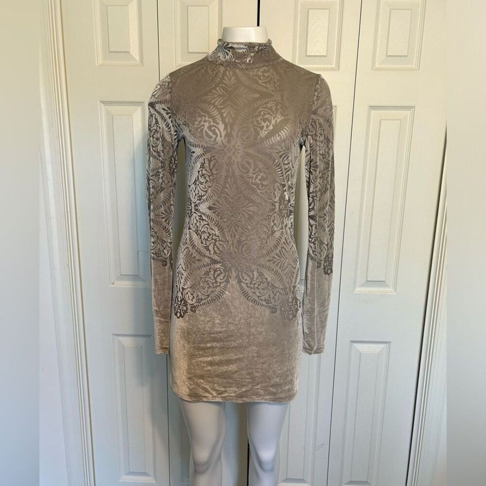 Free People velvet Le Deux Burnout Open Back Fitted Knit Dress Size L